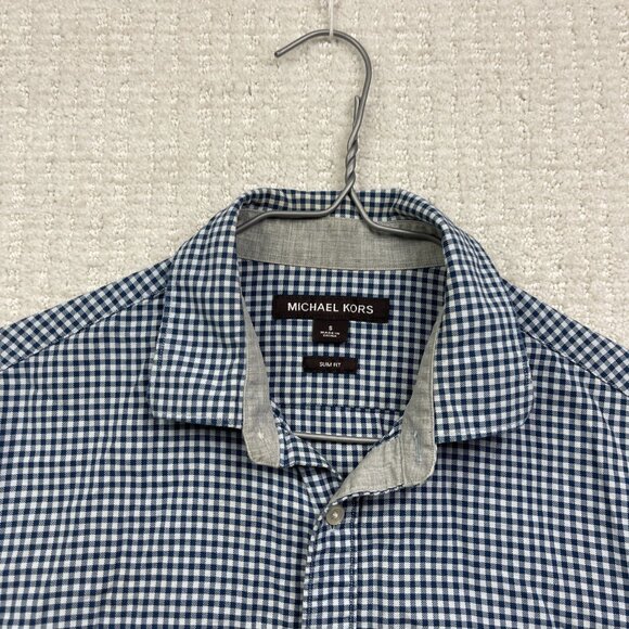 Michael Kors Dress Shirt Mens S Blue / White Gingham Check Collared Button Down - Picture 4 of 14